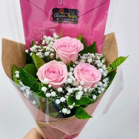 Buquê 3 Rosas Cor de Rosa: Delicadeza, Amor e Presente Inesquecível!