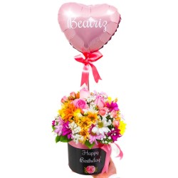 Box Mix Flores Rosê com Balão: Presente Alegre, Personalizado