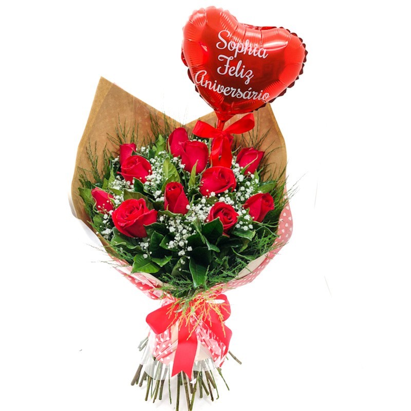 Buquê Rosas Vermelhas Balão: Presente Amor Apaixonado Personalizado!