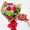 Buquê Paixão e Doçura: 3 Rosas e Ferrero para Amor Completo