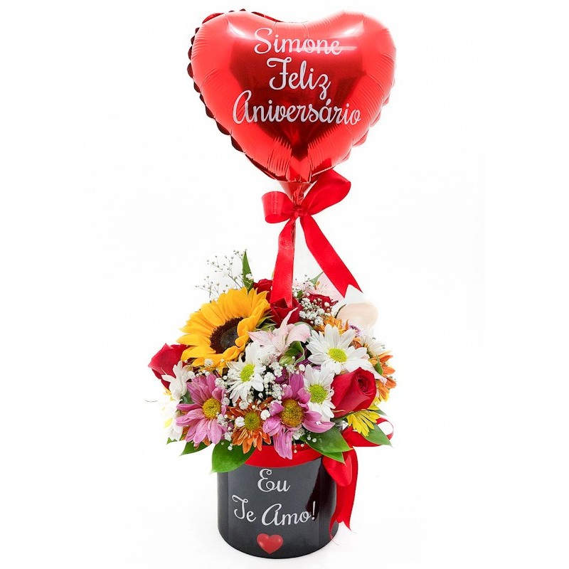 Alegria e Emoção: Box Mix de Flores com Balão Personalizado