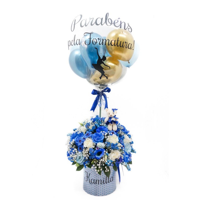 Elegância Azul: Box Luxo com Flores e Bubble