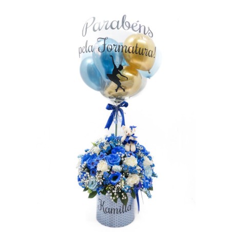 Elegância Azul: Box Luxo com Flores e Bubble