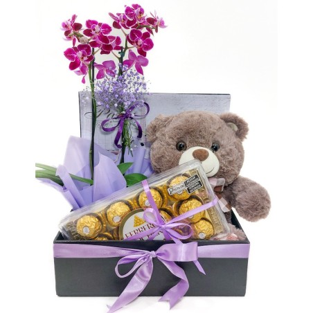 Baú Orquídea Urso Ferrero | Presente Encantado e Mágico!